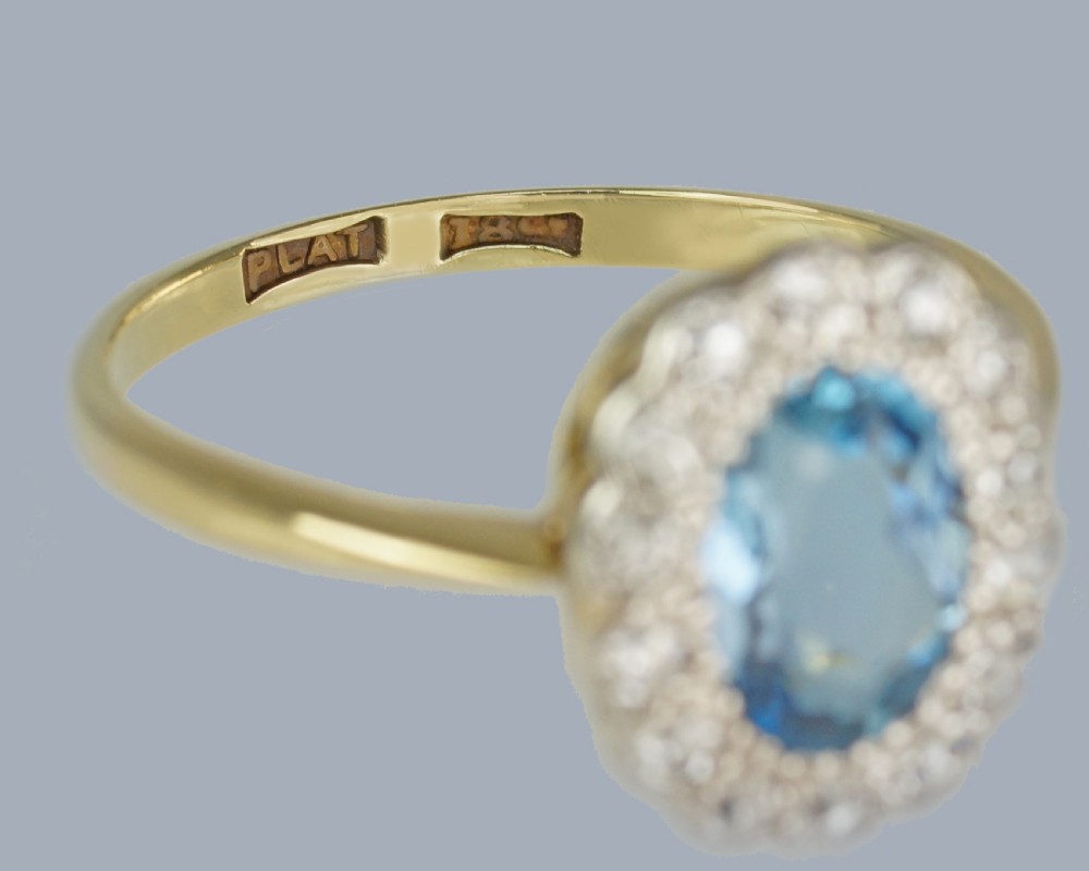Aquamarine and Diamond Cluster Ring Vintage 18ct Gold and Platinum 1950s Engagement Ring View VII