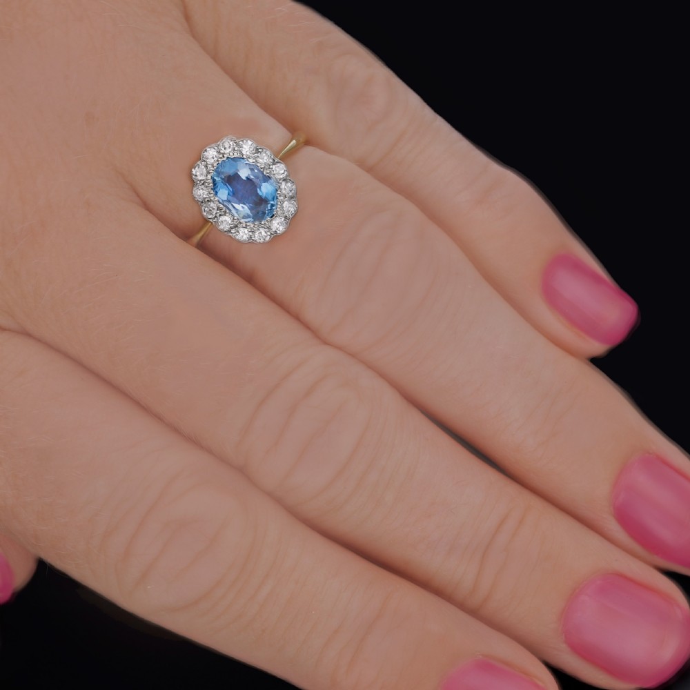 Aquamarine and Diamond Cluster Ring Vintage 18ct Gold and Platinum 1950s Engagement Ring View VIII