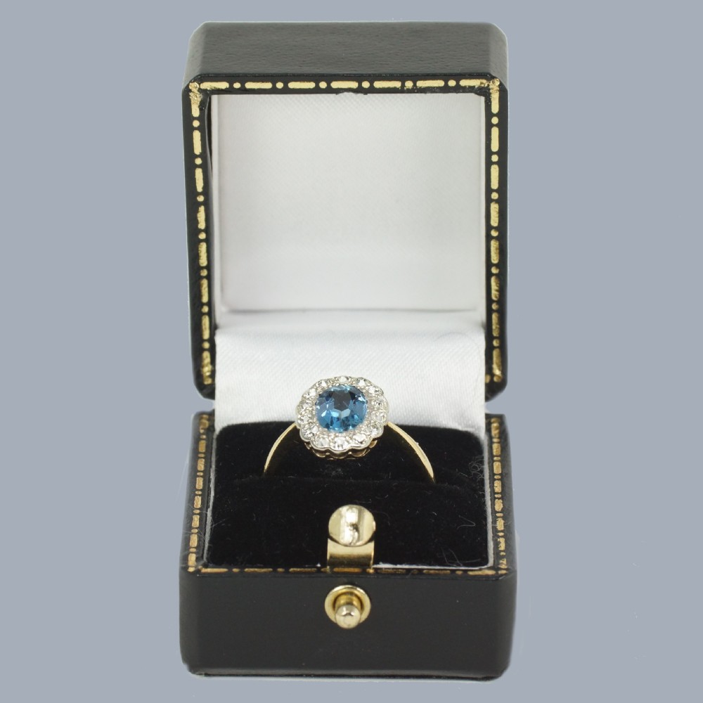 Aquamarine and Diamond Cluster Ring Vintage 18ct Gold and Platinum 1950s Engagement Ring View IX