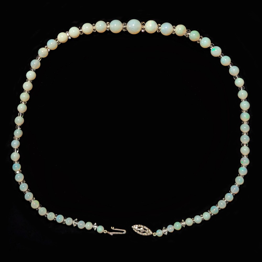 Vintage Opal Bead and Rock Crystal Necklace with 9ct White Gold Clasp 1920/30s View III