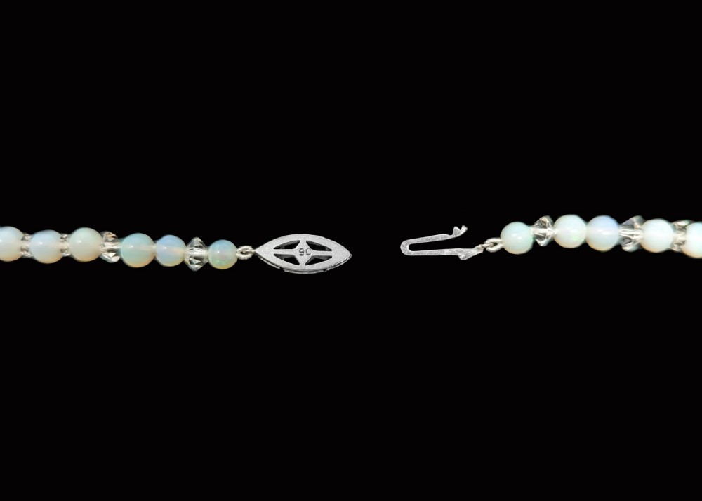 Vintage Opal Bead and Rock Crystal Necklace with 9ct White Gold Clasp 1920/30s View IV
