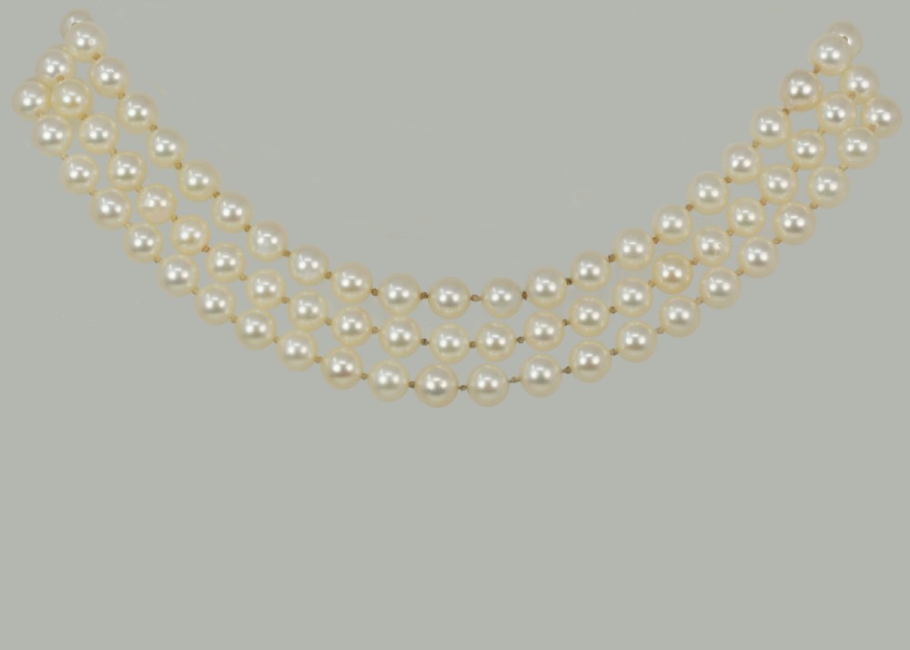 Vintage Pearl Necklace 14ct Gold Cluster Clasp Single/Double/Triple Strand 1960s View IV