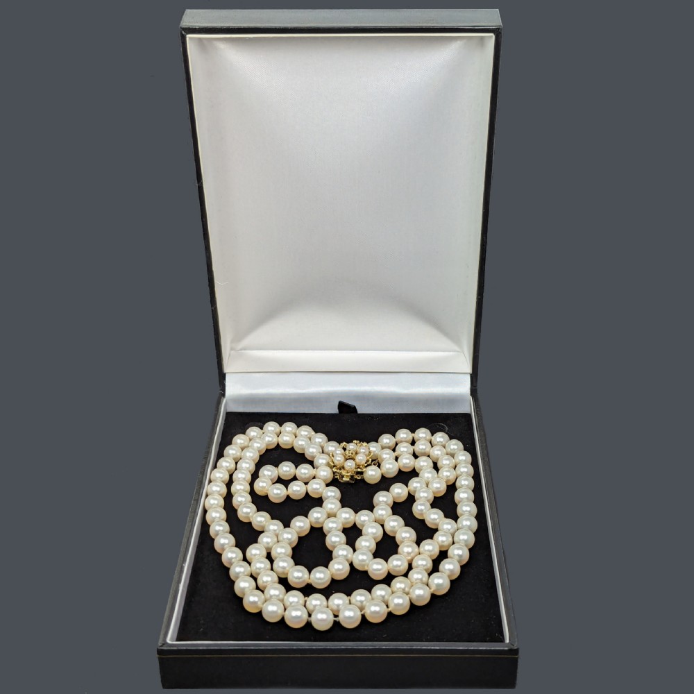 Vintage Pearl Necklace 14ct Gold Cluster Clasp Single/Double/Triple Strand 1960s View VIII