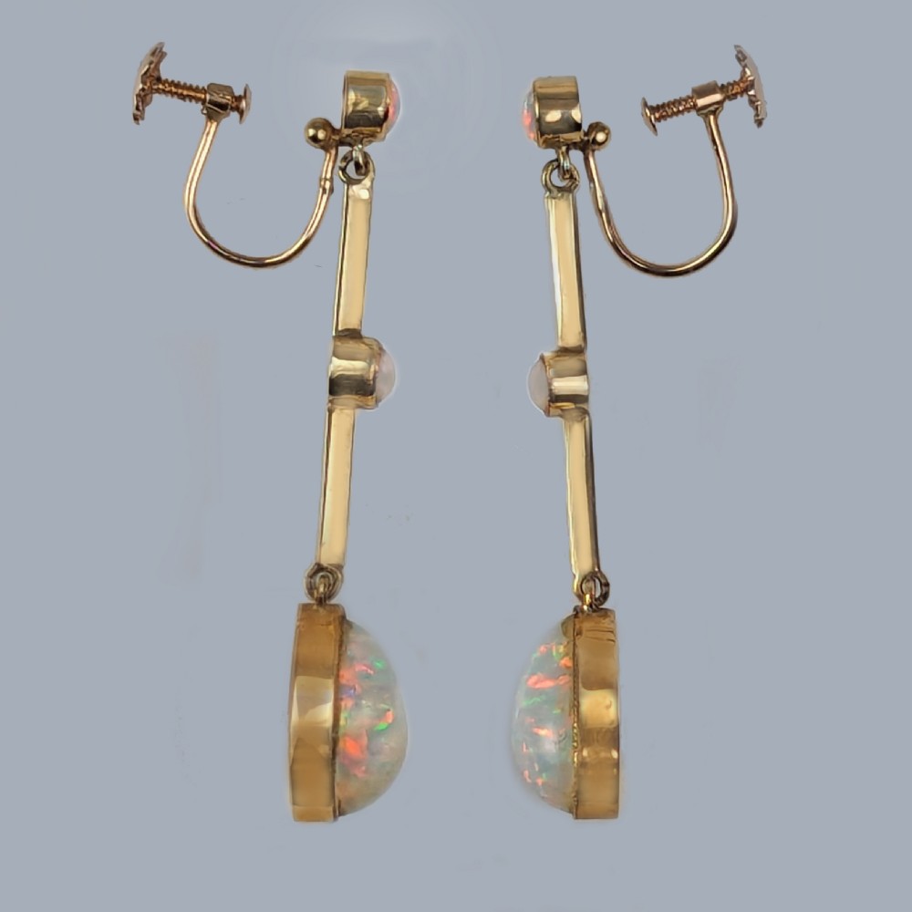 Edwardian Opal Pearl Drop Earrings 15ct Gold Antique Art Deco Dangle Earrings View III