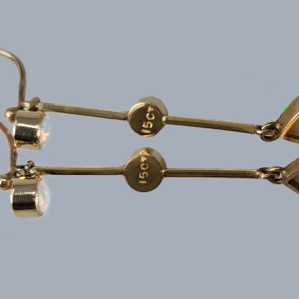 Edwardian Opal Pearl Drop Earrings 15ct Gold Antique Art Deco Dangle Earrings View V