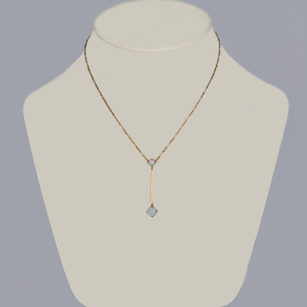 Antique Opal Necklace 15ct Gold Art Deco Lavaliere Pendant Ca 1920/30s With Box View II