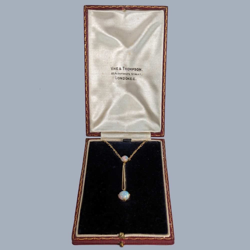 Antique Opal Necklace 15ct Gold Art Deco Lavaliere Pendant Ca 1920/30s With Box View III
