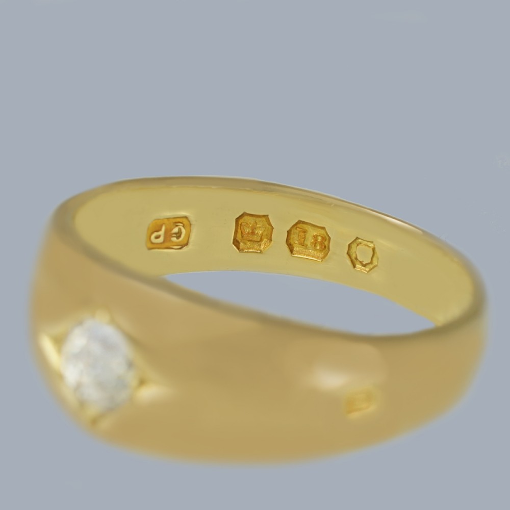 Victorian Solitaire Diamond Gypsy Ring Single Stone Engagement Ring London 1886 View IV