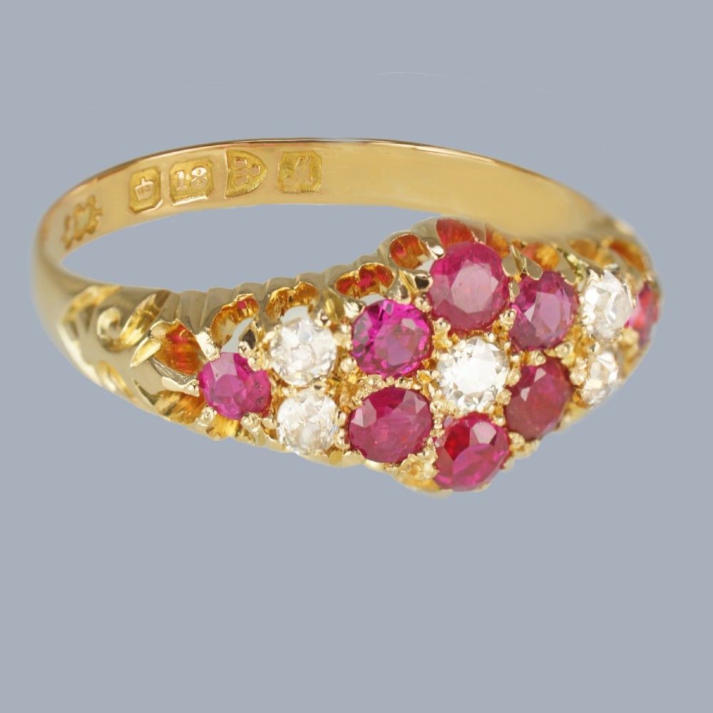 18ct Gold Antique Ruby Diamond Ring Vintage Cluster Ring Hallmarked Chester 1912 View II