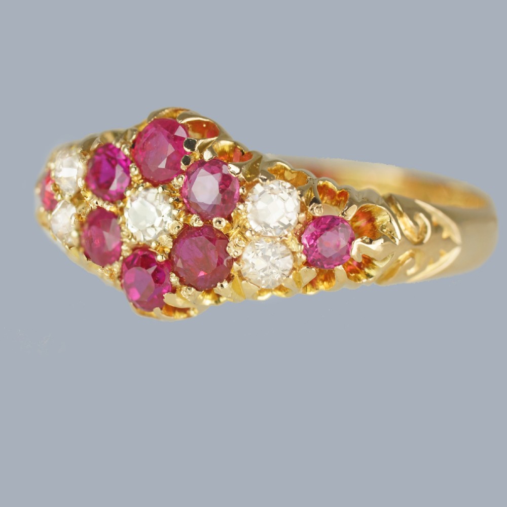 18ct Gold Antique Ruby Diamond Ring Vintage Cluster Ring Hallmarked Chester 1912 View III