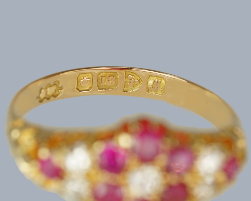 18ct Gold Antique Ruby Diamond Ring Vintage Cluster Ring Hallmarked Chester 1912 View IV