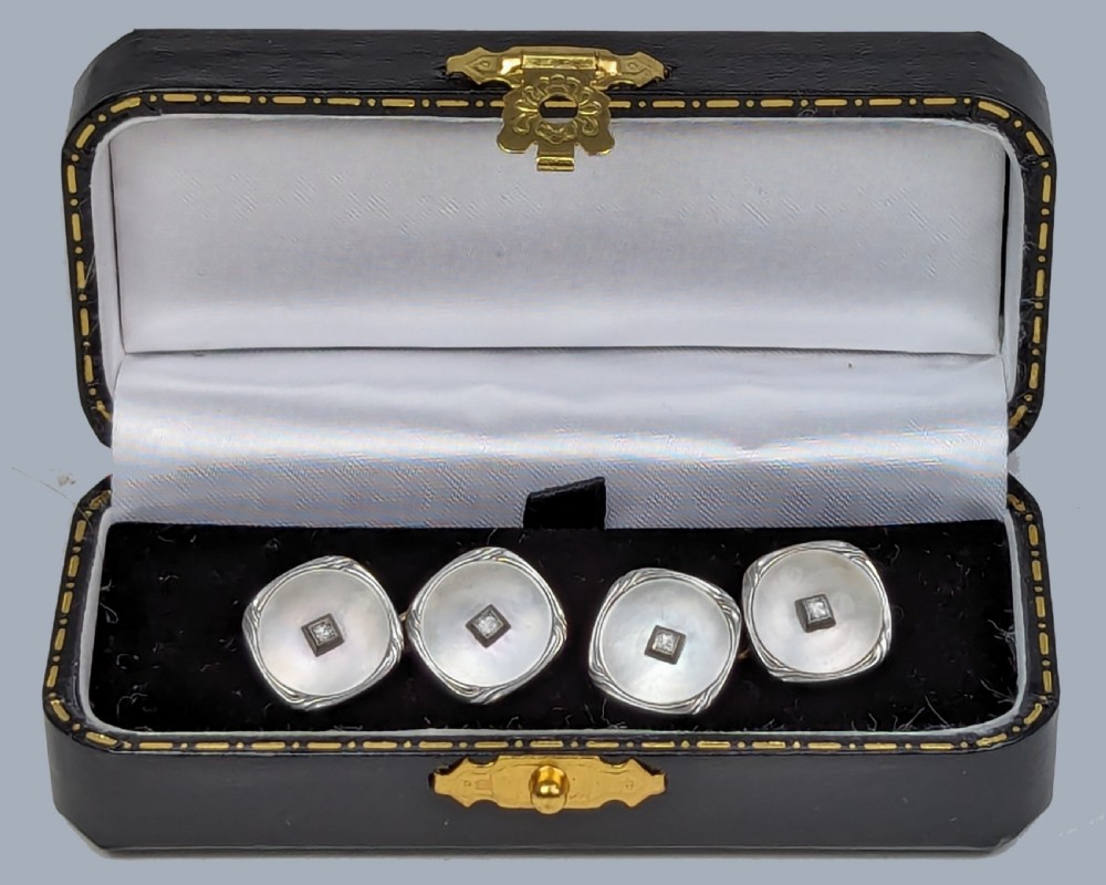 Edwardian Mother of Pearl Diamond Cufflinks 18ct Gold and Platinum Antique Cufflinks View V