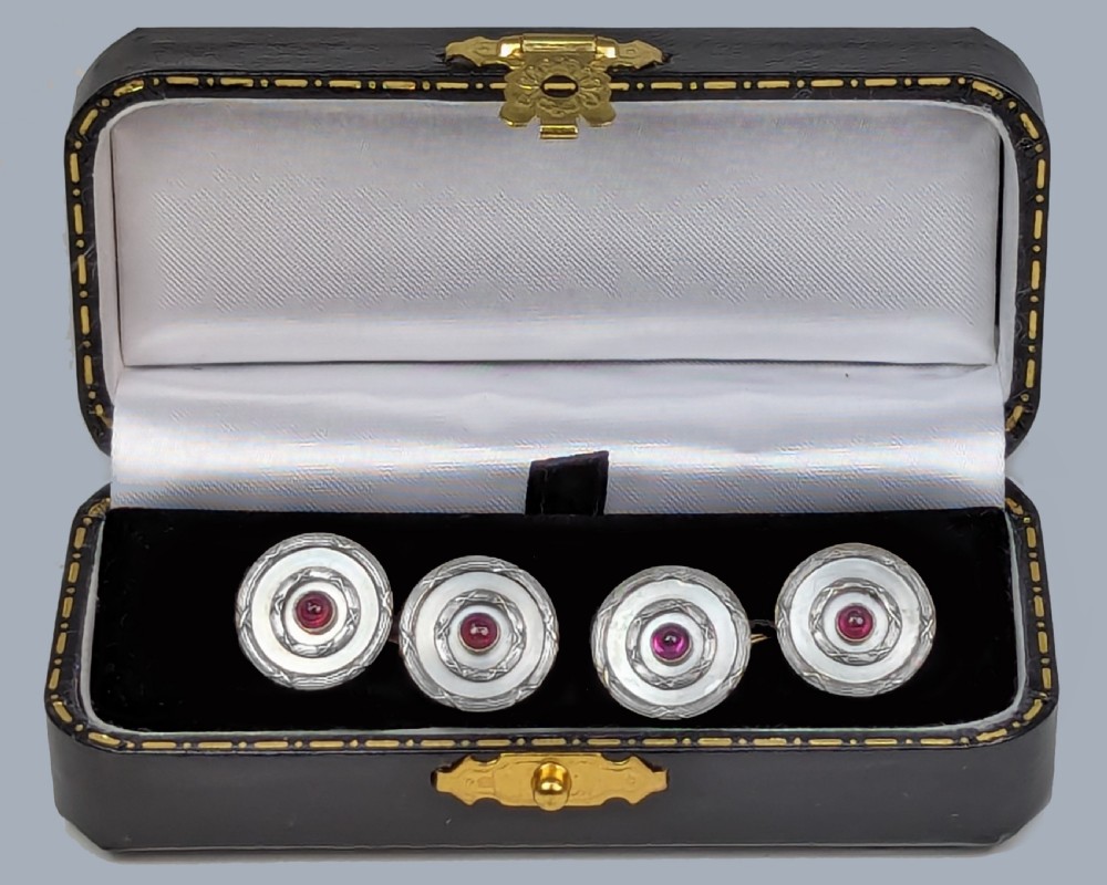 Art Deco Mother of Pearl and Ruby Cufflinks 9ct Gold Platinum Antique Cufflinks View IV