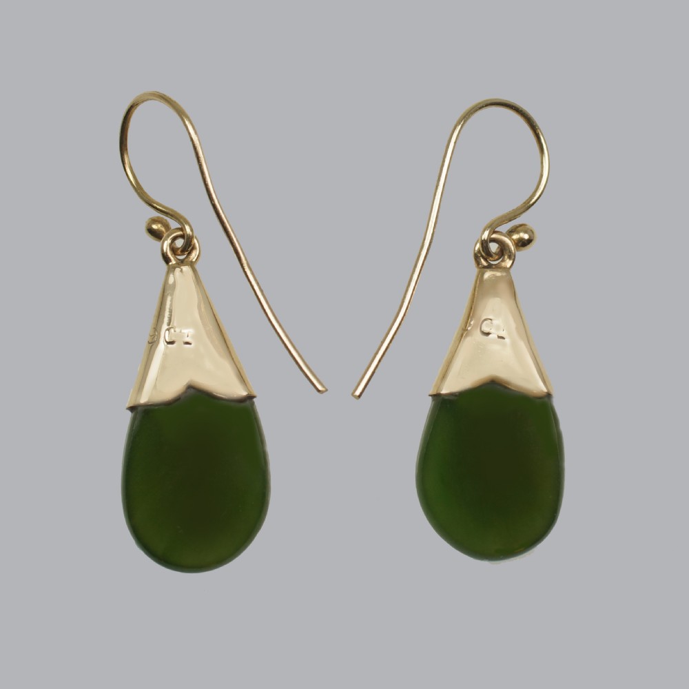 Victorian Nephrite Drop Earrings 9ct Gold Dangle Earrings Antique Jade Earrings View II