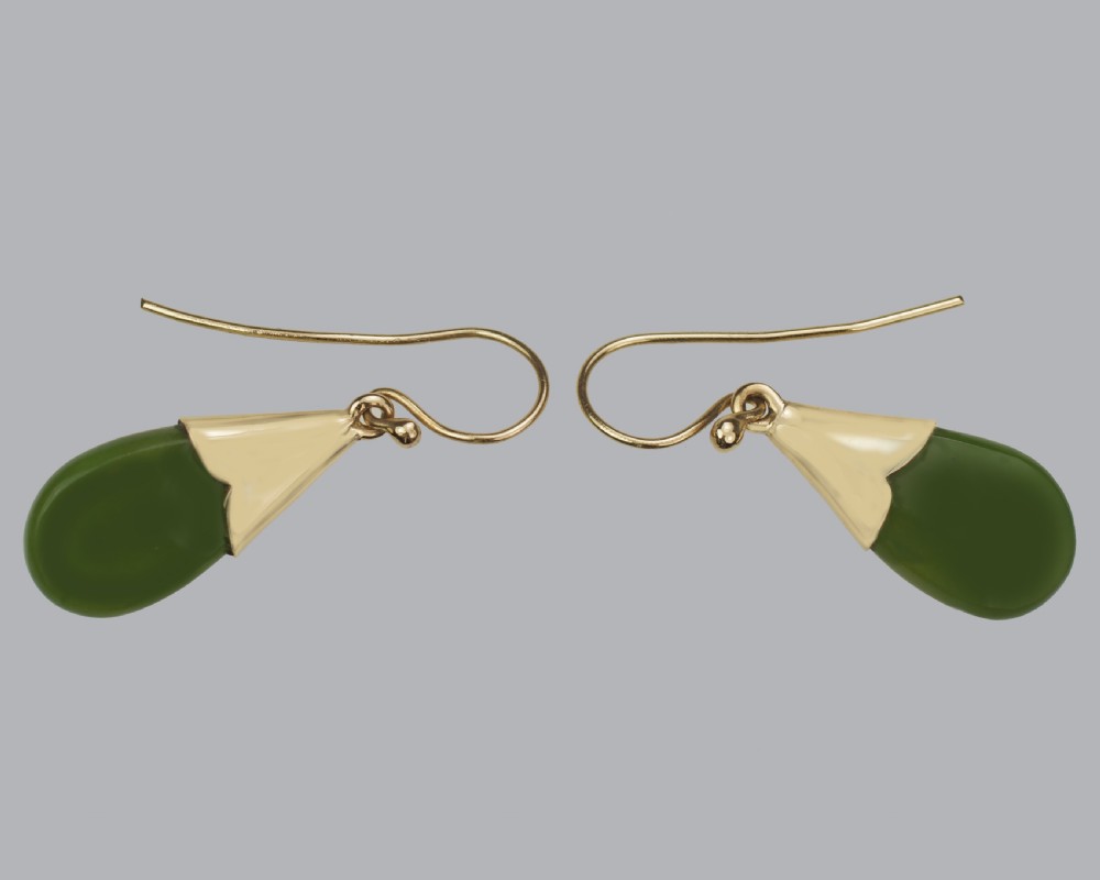 Victorian Nephrite Drop Earrings 9ct Gold Dangle Earrings Antique Jade Earrings View IV