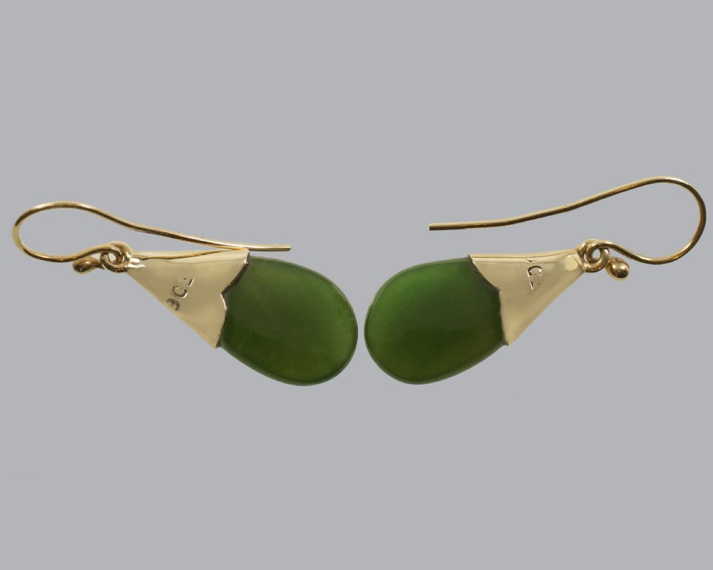 Victorian Nephrite Drop Earrings 9ct Gold Dangle Earrings Antique Jade Earrings View V
