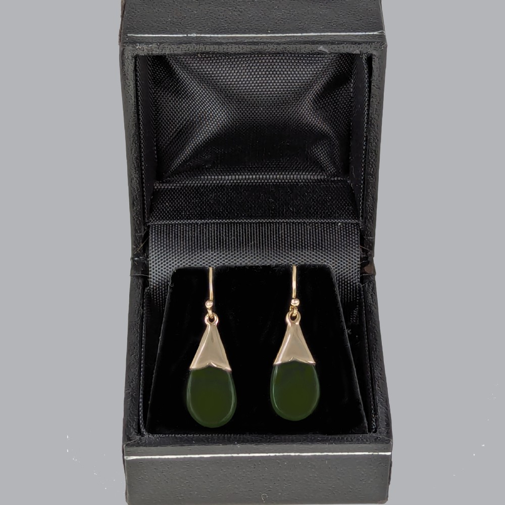 Victorian Nephrite Drop Earrings 9ct Gold Dangle Earrings Antique Jade Earrings View VI