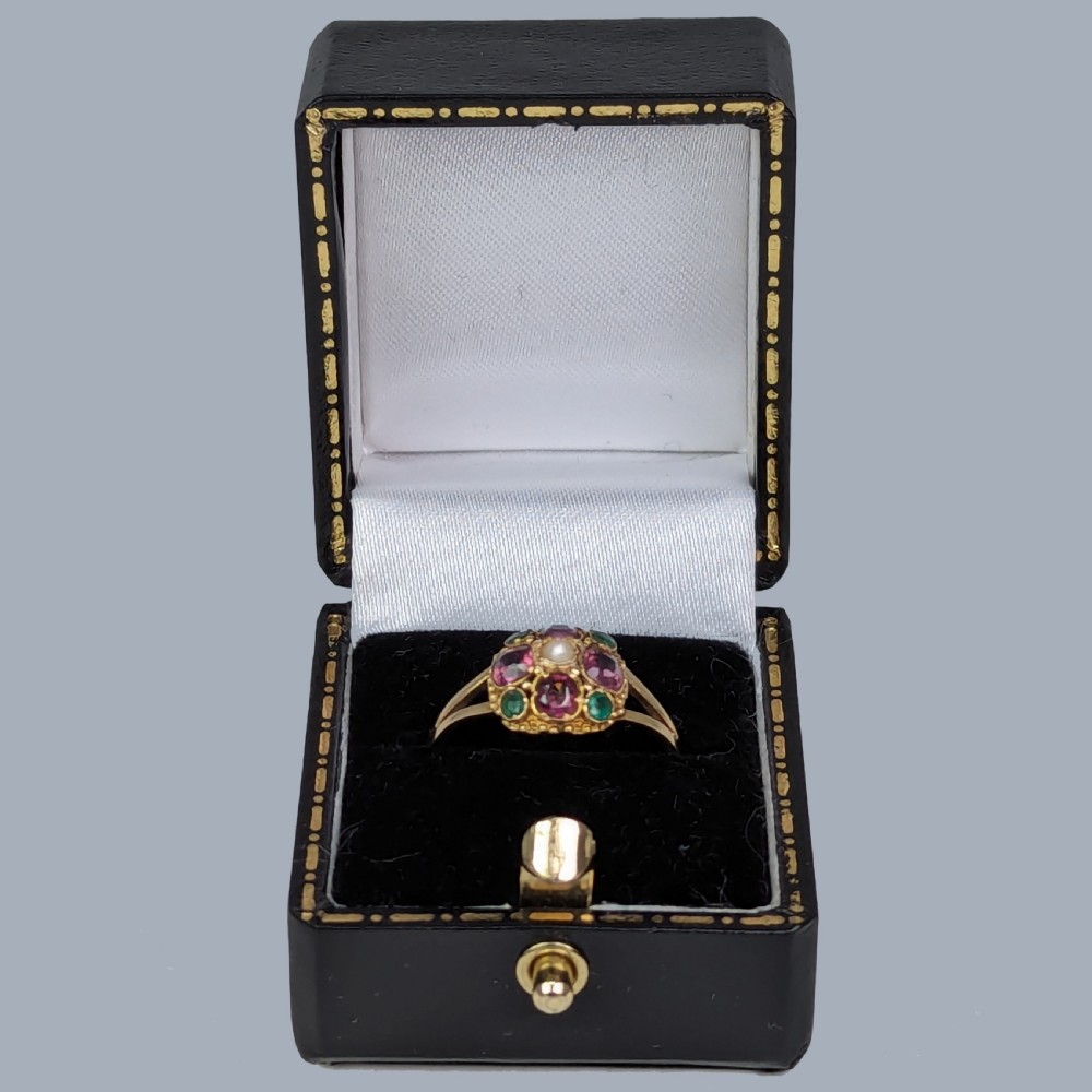 Antique Garnet and Pearl Cluster Ring 18ct Gold Ornate Victorian Ring circa 1890 View V