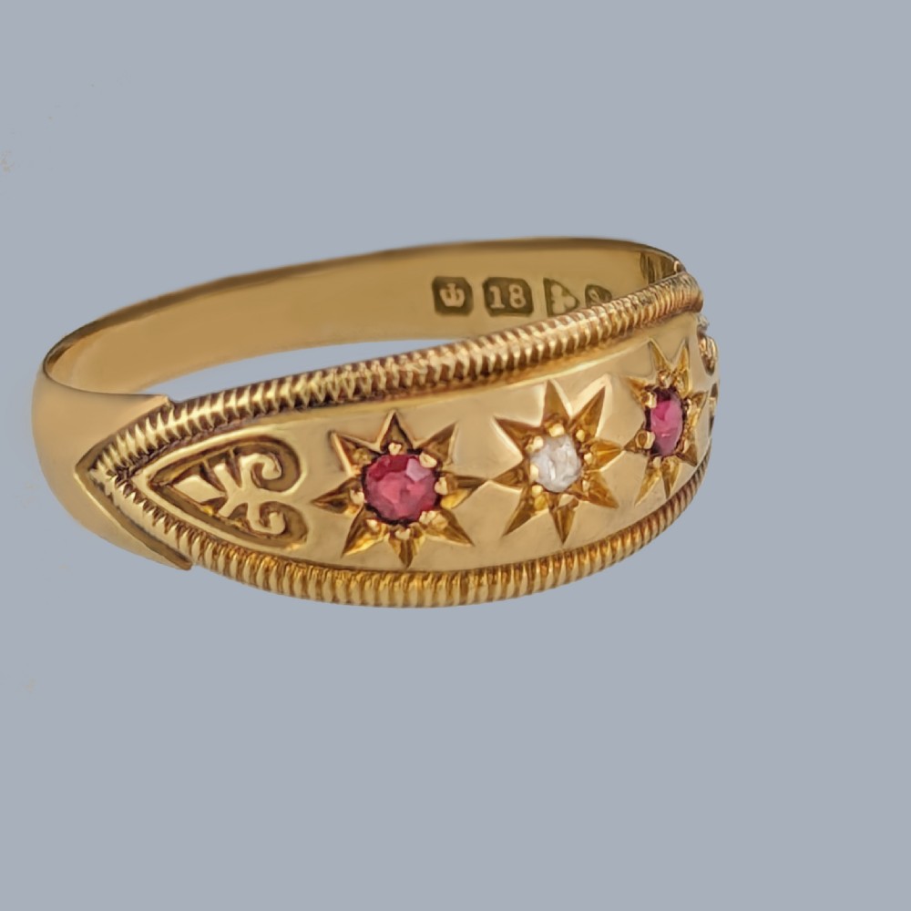 Antique Ruby and Diamond Ring 18ct Gold Edwardian Gypsy Trilogy Ring Chester 1908 View VI