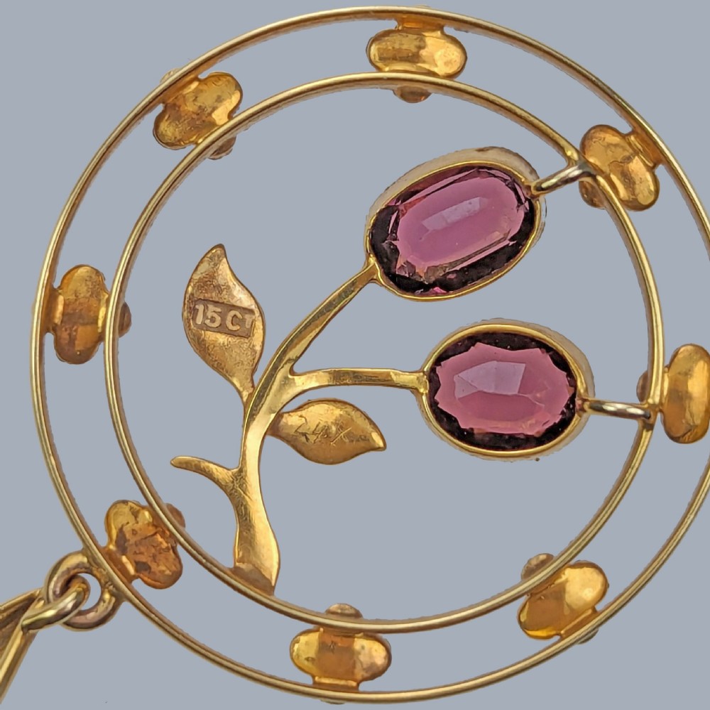 Antique 15ct Gold Garnet Pearl Pendant and Chain Edwardian Cherry Necklace 1910s View IV