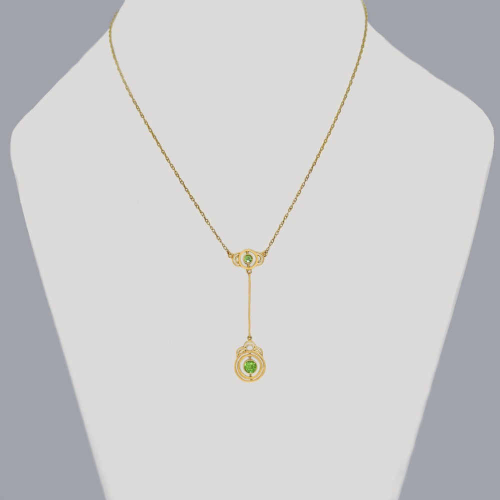 Art Nouveau Peridot Necklace 9ct Gold Antique Edwardian Drop Pendant Circa 1905 View II