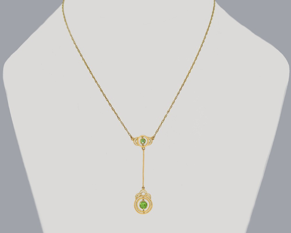 Art Nouveau Peridot Necklace 9ct Gold Antique Edwardian Drop Pendant Circa 1905 View V