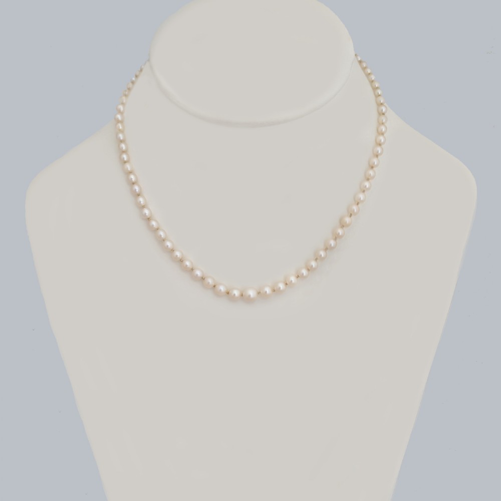 Art Deco Pearl Necklace Diamond Clasp with Gem Lab Certificate Single Strand View II