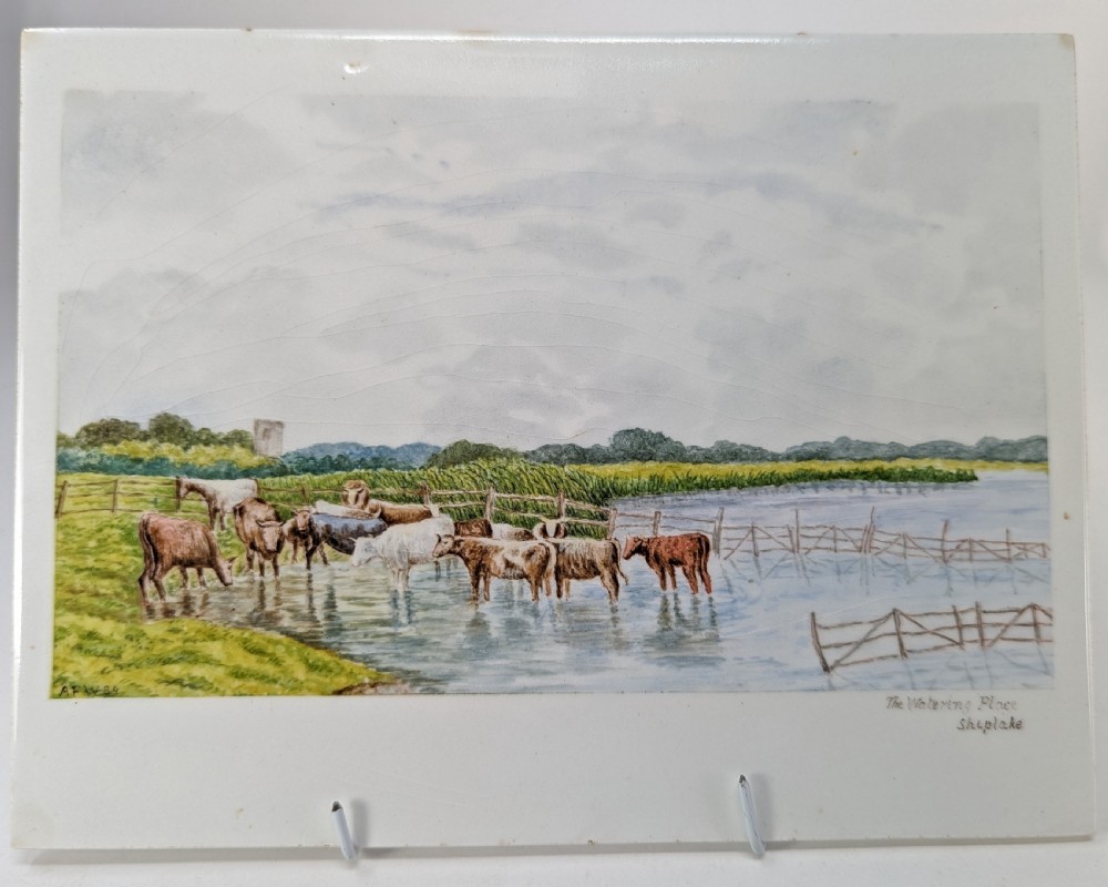 Vintage Hand Painted Decorative Wall Tile The Watering Place Shiplake 1930s AFW