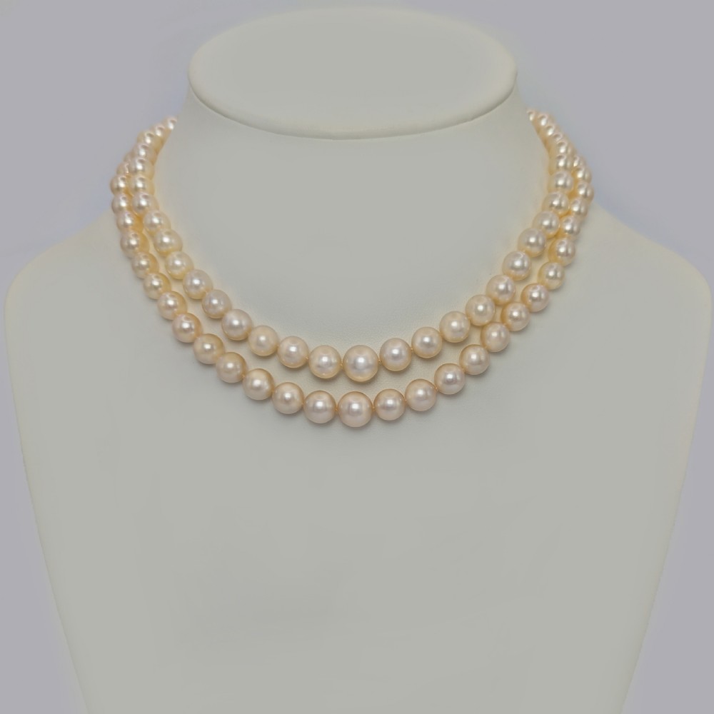 Edwardian Pearl Necklace Diamond Clasp Antique Two Row Pearls with Gem Certificate