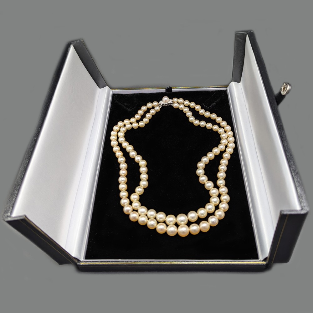 Edwardian Pearl Necklace Diamond Clasp Antique Two Row Pearls with Gem Certificate View XI
