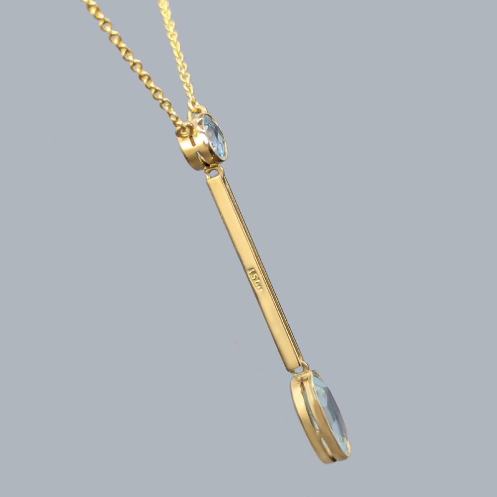 Antique Aquamarine 15ct Gold Pendant Necklace Edwardian Knife Edge Drop Circa 1910 View IV