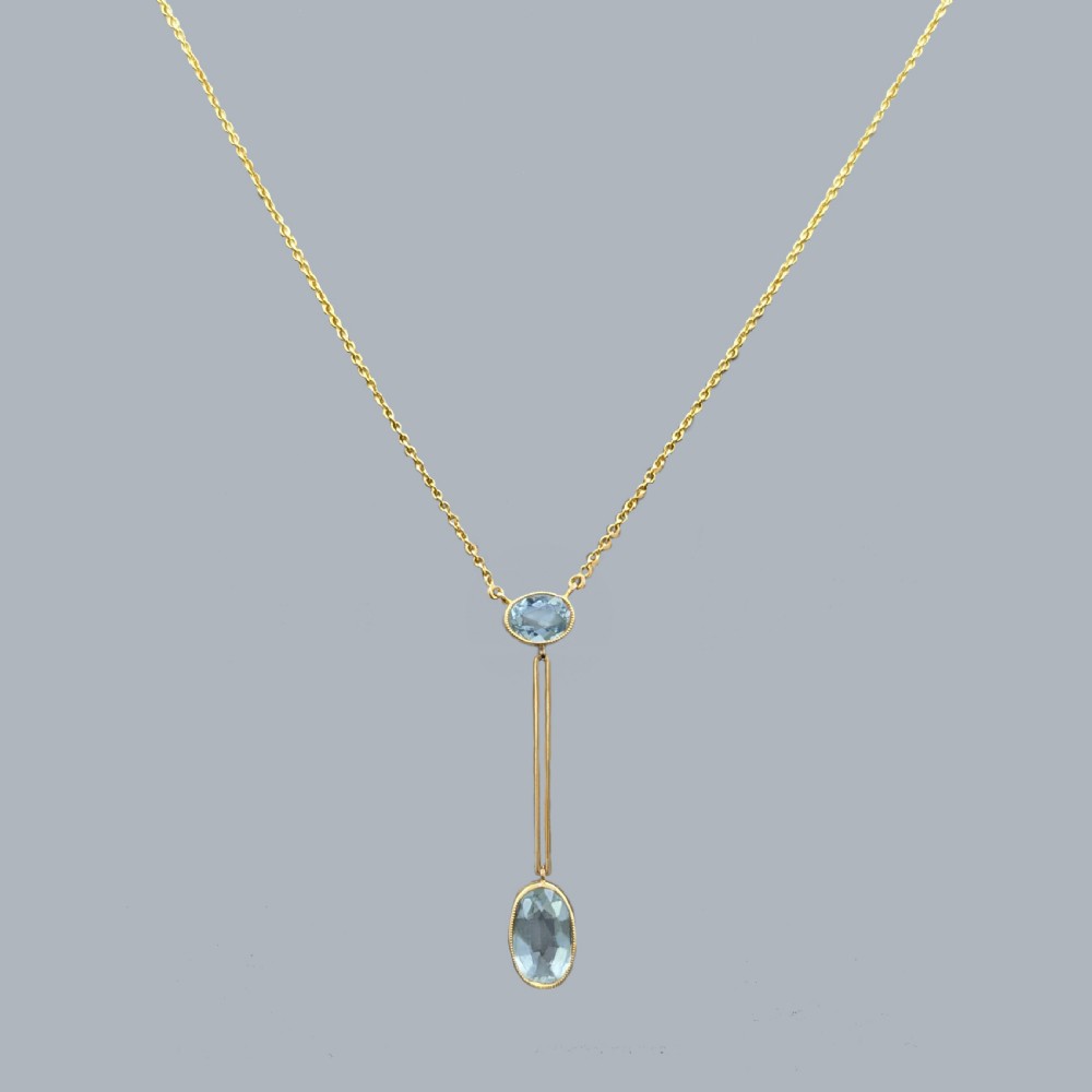 Antique Aquamarine 15ct Gold Pendant Necklace Edwardian Knife Edge Drop Circa 1910 View V