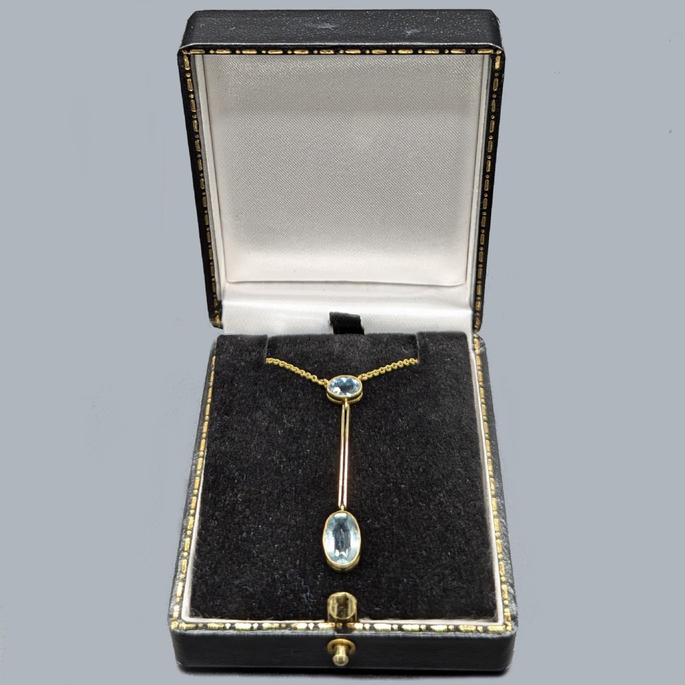Antique Aquamarine 15ct Gold Pendant Necklace Edwardian Knife Edge Drop Circa 1910 View VII