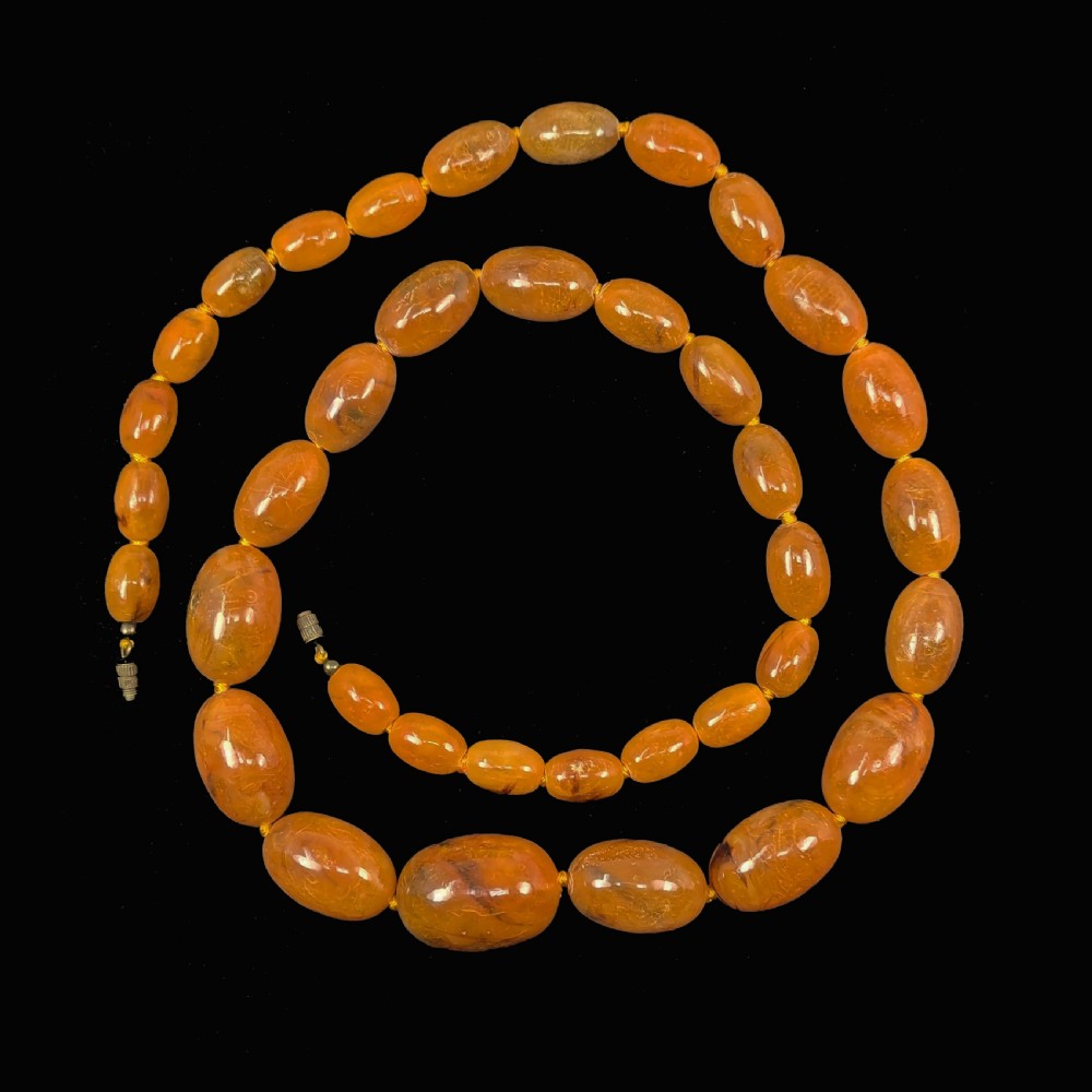 Antique Butterscotch Amber Necklace Graduated Large Beads 30