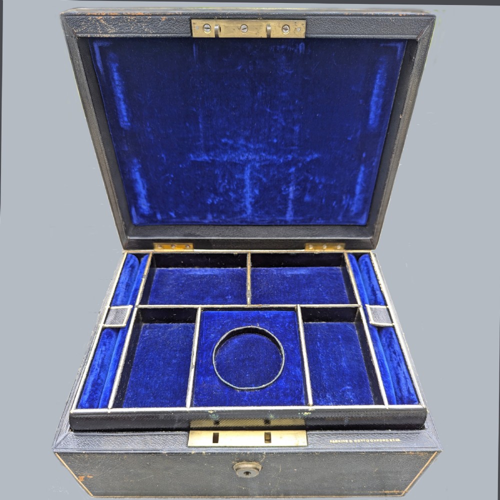Victorian Parkins & Gotto Jewellery Box Antique Leather Chest London circa 1870