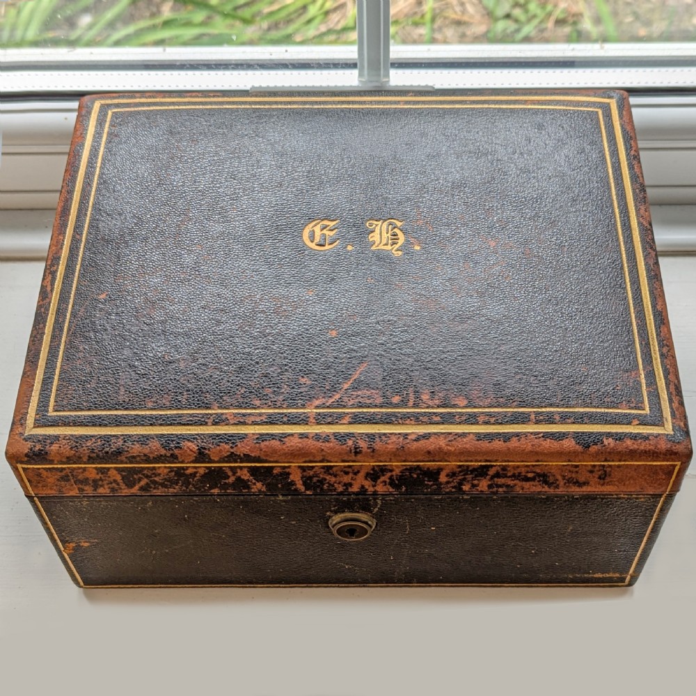 Victorian Parkins & Gotto Jewellery Box Antique Leather Chest London circa 1870 View II