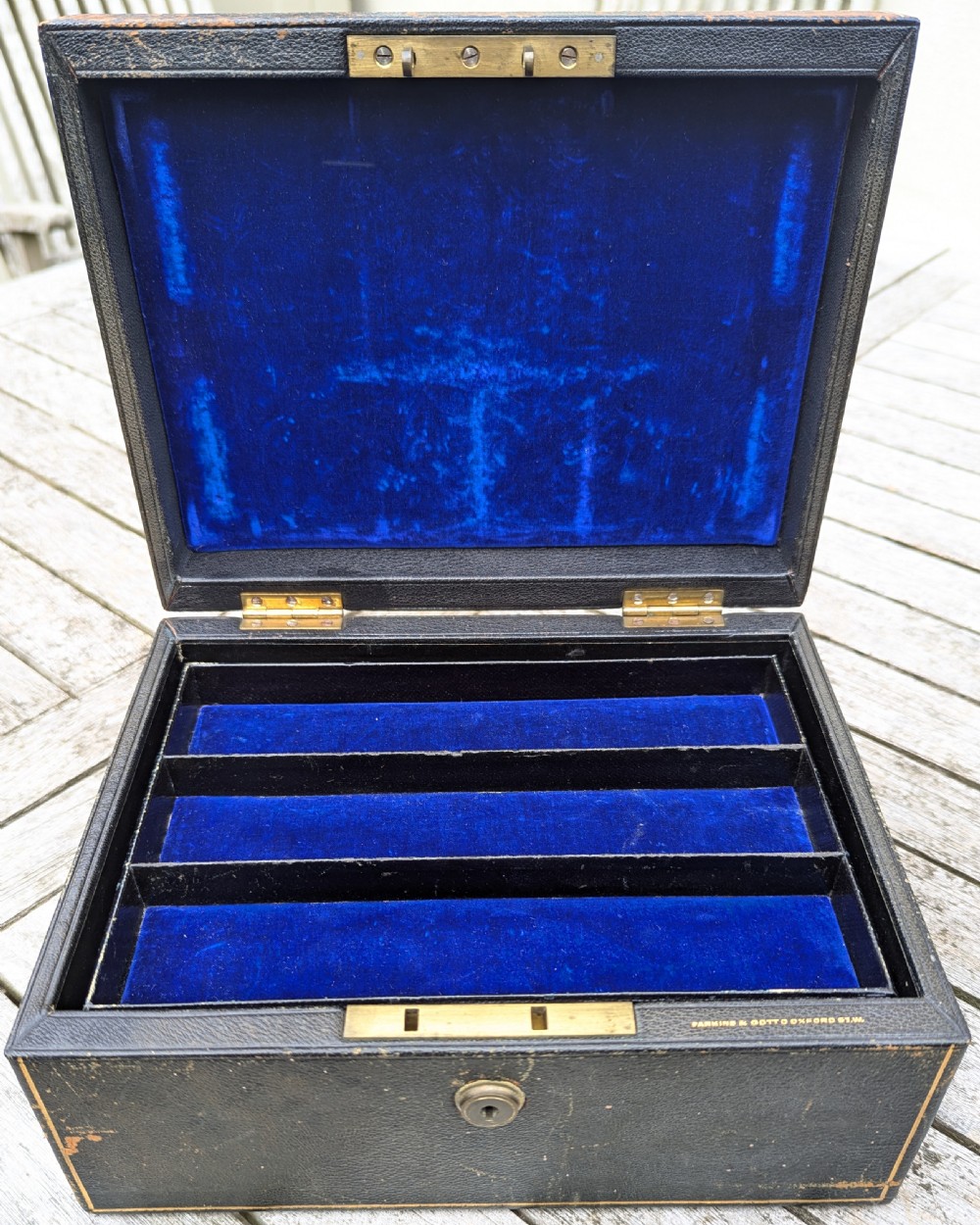 Victorian Parkins & Gotto Jewellery Box Antique Leather Chest London circa 1870 View IV