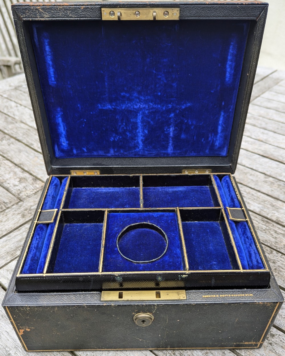 Victorian Parkins & Gotto Jewellery Box Antique Leather Chest London circa 1870 View V