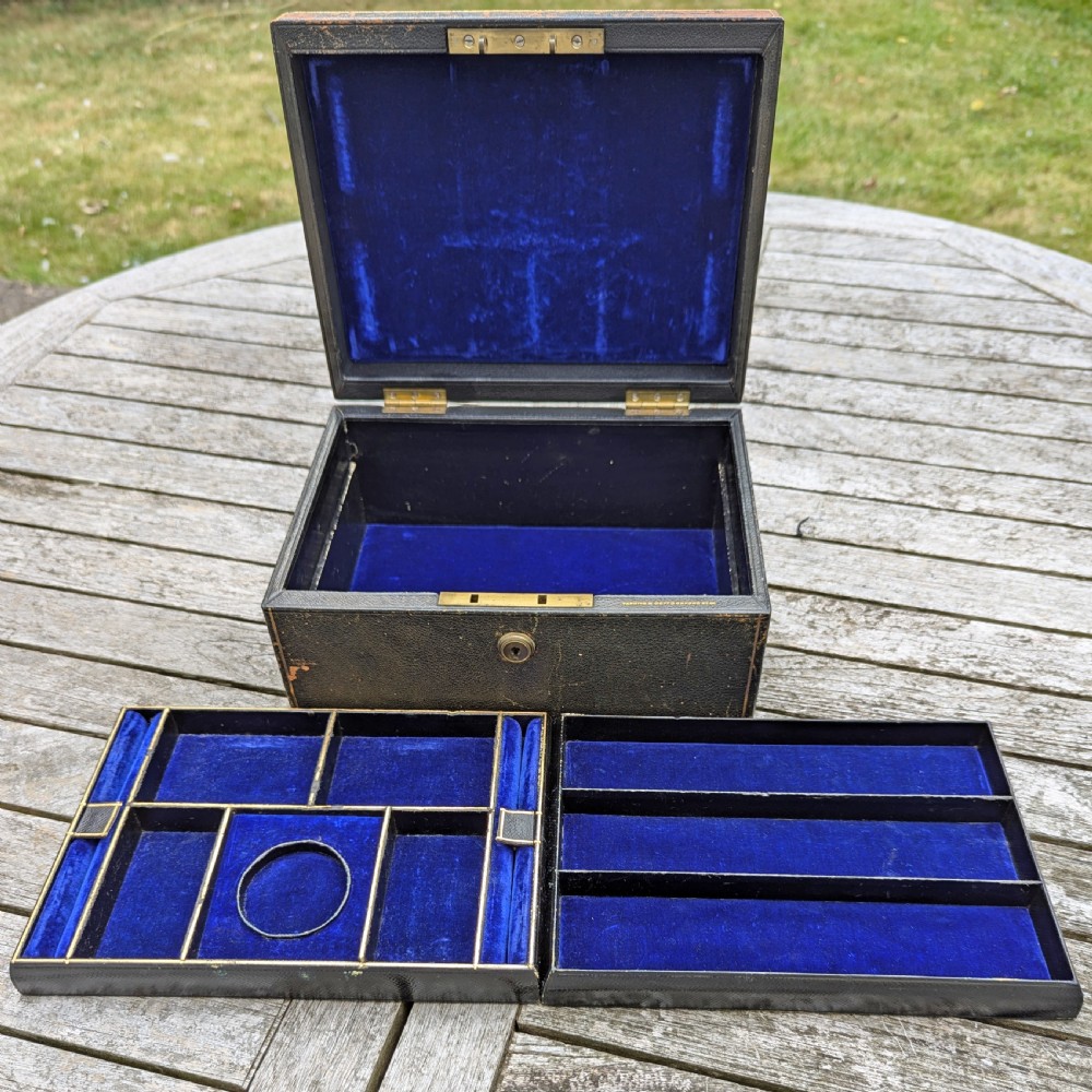 Victorian Parkins & Gotto Jewellery Box Antique Leather Chest London circa 1870 View VI