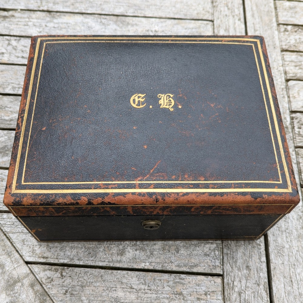 Victorian Parkins & Gotto Jewellery Box Antique Leather Chest London circa 1870 View VIII