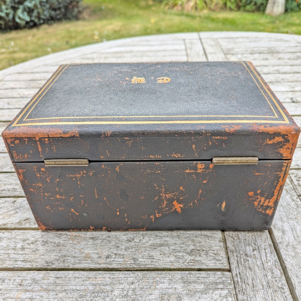 Victorian Parkins & Gotto Jewellery Box Antique Leather Chest London circa 1870 View X