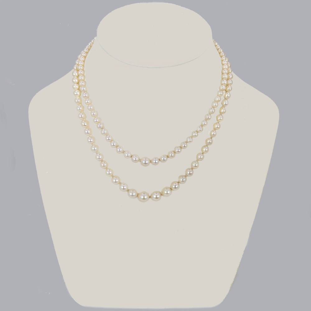 Vintage Pearl Necklace Double / Single Strand with 9ct Gold Floral Garnet Clasp View VII