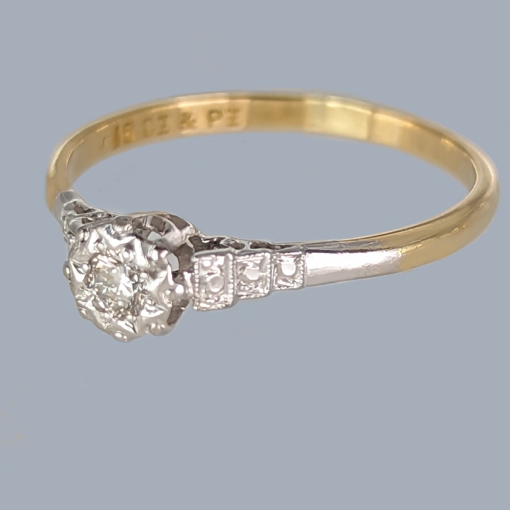 Antique Diamond Solitaire 18ct Gold & Platinum 1920s Vintage Engagement Ring View II