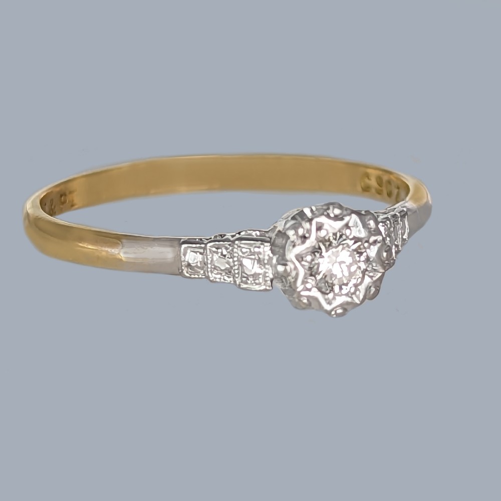 Antique Diamond Solitaire 18ct Gold & Platinum 1920s Vintage Engagement Ring View III
