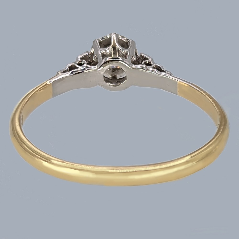 Antique Diamond Solitaire 18ct Gold & Platinum 1920s Vintage Engagement Ring View IV