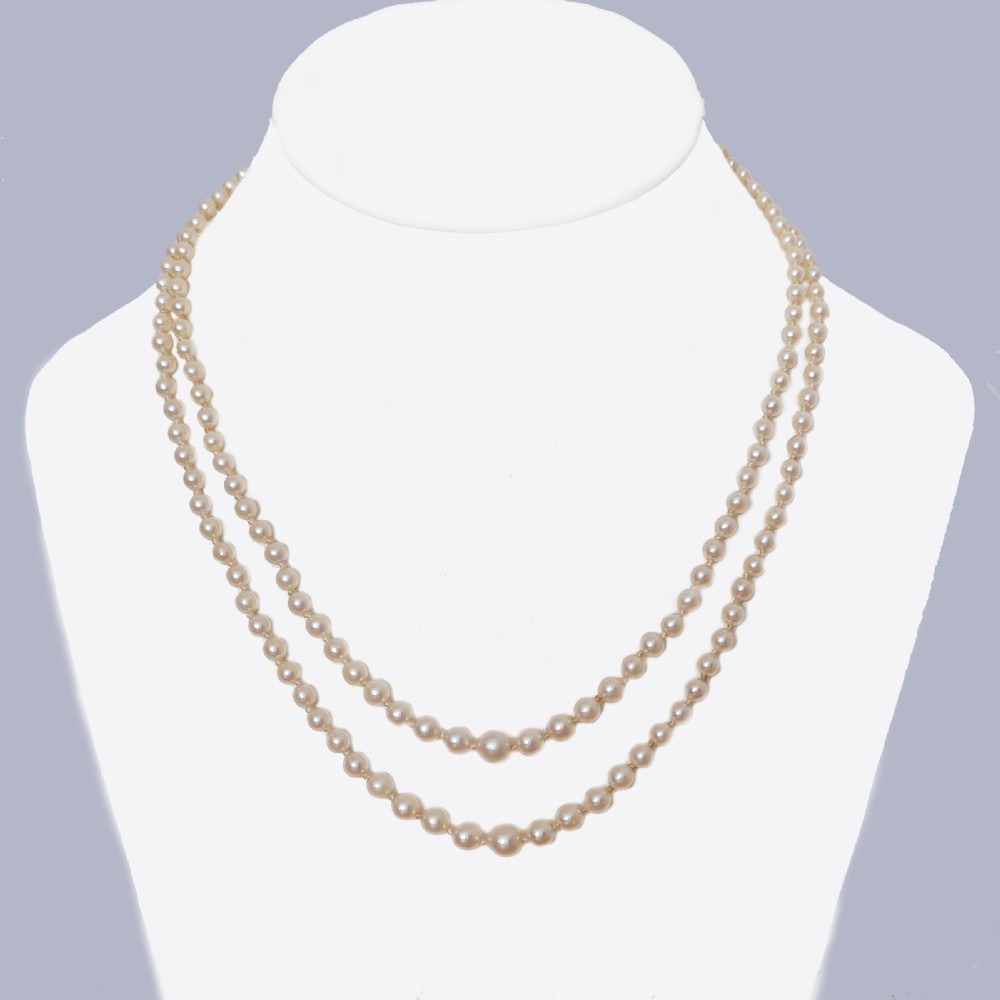 Vintage Double Strand Pearl Necklace Marcasite Clasp 22
