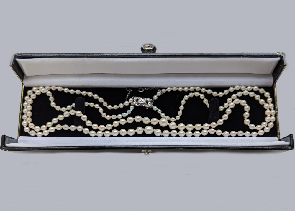 Vintage Double Strand Pearl Necklace Marcasite Clasp 22