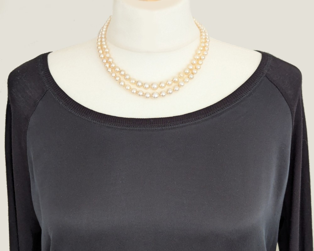 Vintage Pearl Necklace 9ct Gold Floral Sapphire Clasp Double Strand Pearls View IX