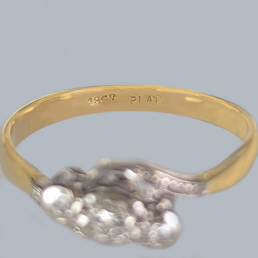 Vintage Trilogy Twist Ring 18ct Gold & Platinum Antique Diamond Engagement Ring View IV
