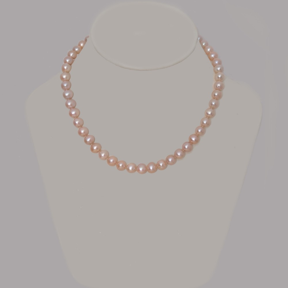 Single Strand Pearl Necklace Large 9mm Pink Pearls 18ct Gold Lobster Clasp 1960s View XI